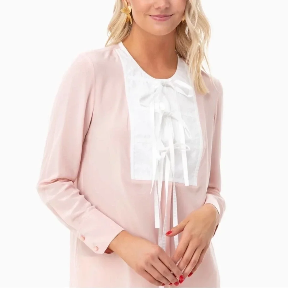 Tory Burch Mineral Pink & White Tie Front Top Medium